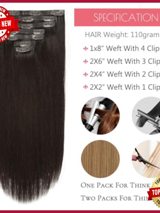 Seamless Clip-In Human Hair Extensions, 16 Inch, 7 Piece Set main image 4